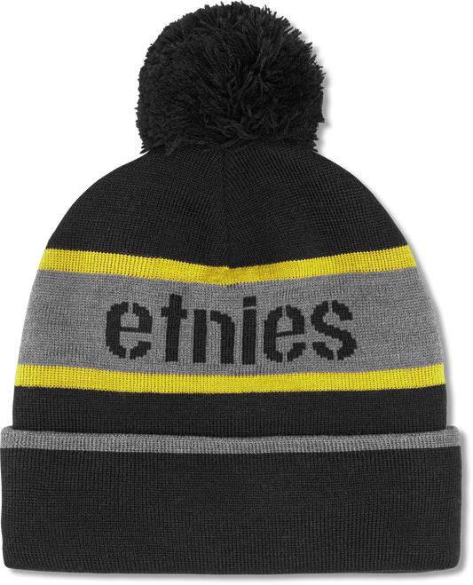 Stencil Pom Beanie Black Yellow