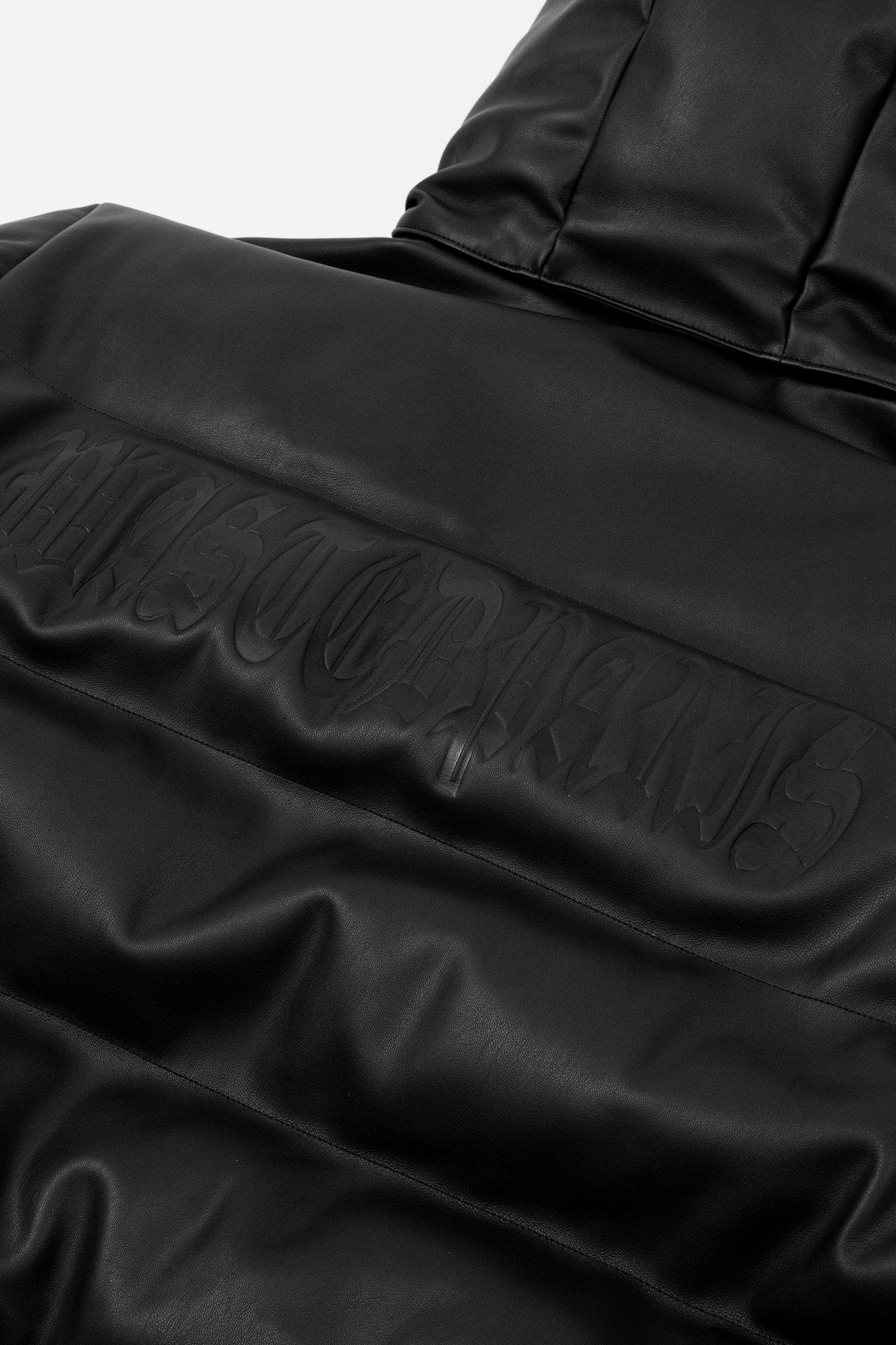 Puffer Hood Jacket Faux Leather Black